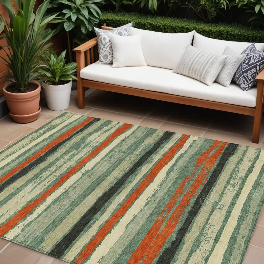 Sage Black And Red Striped Washable Indoor Outdoor Area Rug Photo 1