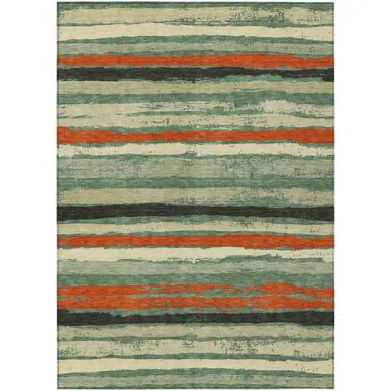 Sage Black And Red Striped Washable Indoor Outdoor Area Rug Photo 2
