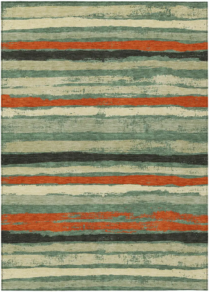 Sage Black And Red Striped Washable Indoor Outdoor Area Rug Photo 2