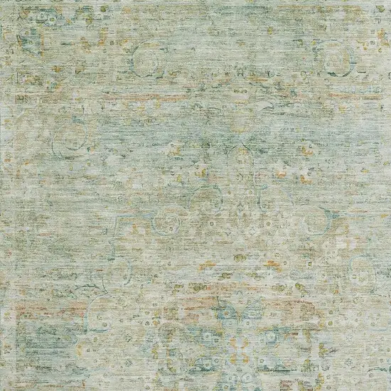Sage Blue And Copper Floral Medallion Washable Area Rug With UV Protection Photo 2