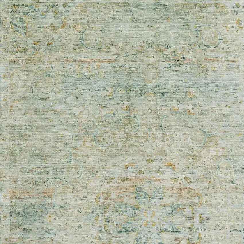 Sage Blue And Copper Floral Medallion Washable Area Rug With UV Protection Photo 2