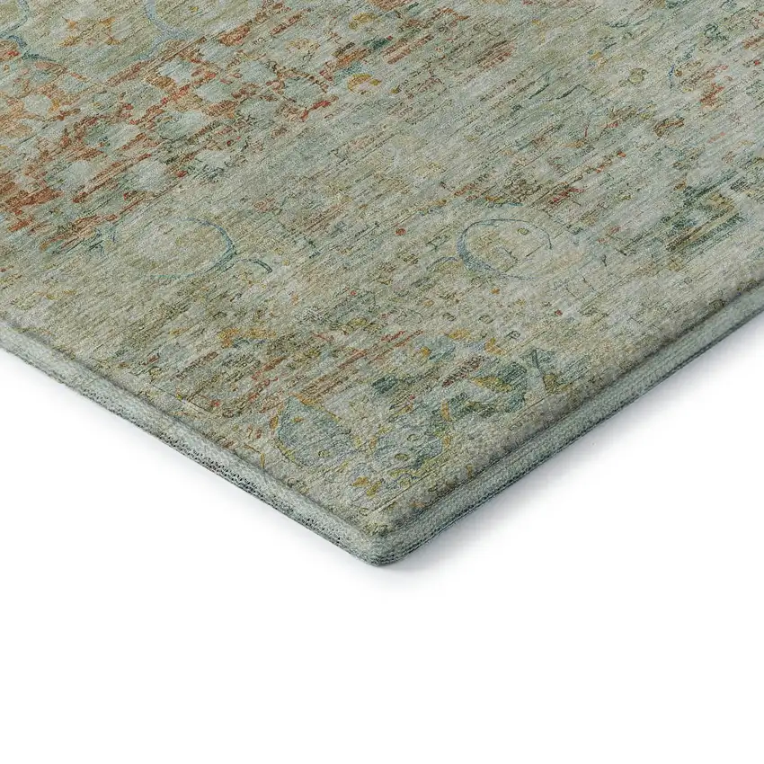 Sage Blue And Copper Floral Medallion Washable Area Rug With UV Protection Photo 7