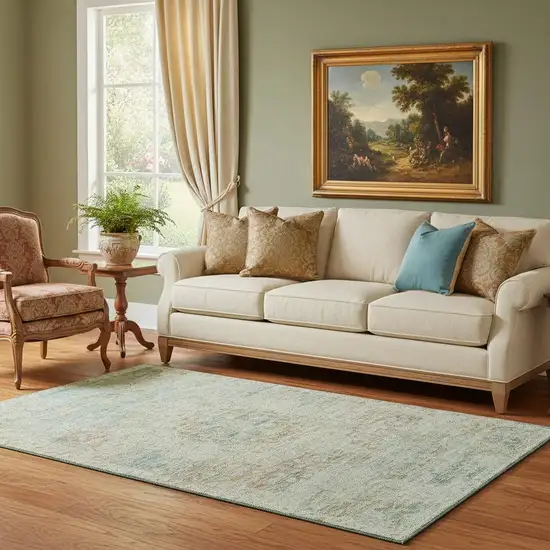 Sage Blue And Copper Floral Medallion Washable Area Rug With UV Protection Photo 2