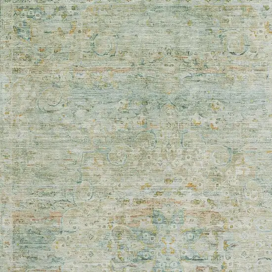 Sage Blue And Copper Floral Medallion Washable Area Rug With UV Protection Photo 2