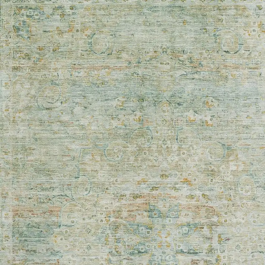 Sage Blue And Copper Floral Medallion Washable Area Rug With UV Protection Photo 2