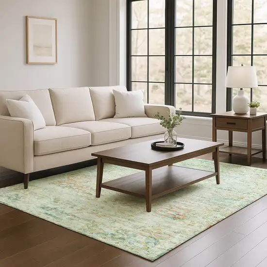 Sage Blue And Copper Floral Medallion Washable Area Rug With UV Protection Photo 4