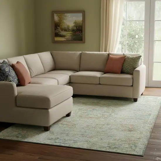 Sage Blue And Copper Floral Medallion Washable Area Rug With UV Protection Photo 2