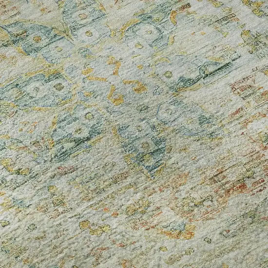 Sage Blue And Copper Floral Medallion Washable Area Rug With UV Protection Photo 9