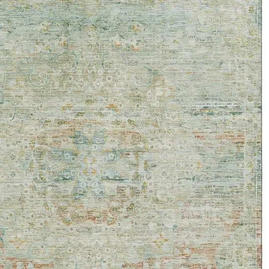 Sage Blue And Copper Floral Medallion Washable Area Rug With UV Protection Photo 2