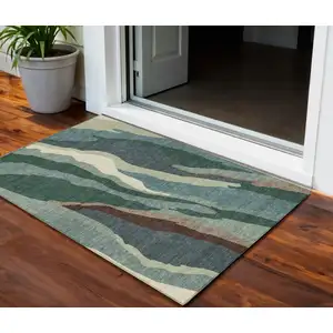 Photo of Sage Brown And Beige Abstract Washable Indoor Outdoor Area Rug