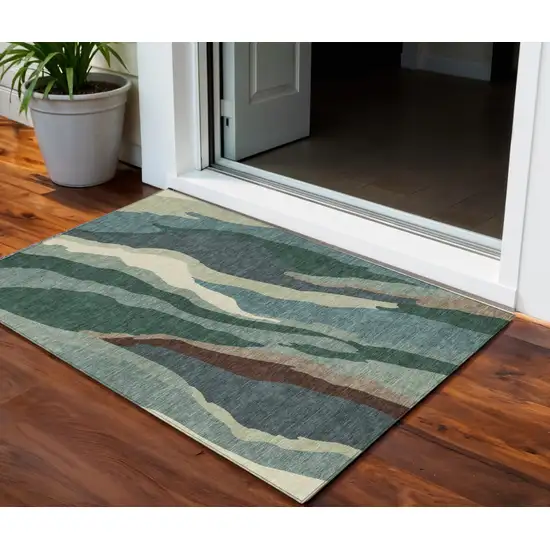 Sage Brown And Beige Abstract Washable Indoor Outdoor Area Rug Photo 1