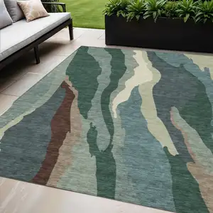 Photo of Sage Brown And Beige Abstract Washable Indoor Outdoor Area Rug
