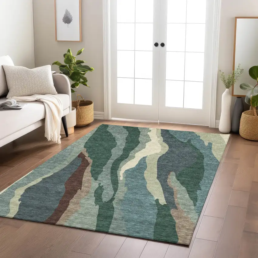 Sage Brown And Beige Abstract Washable Indoor Outdoor Area Rug Photo 9