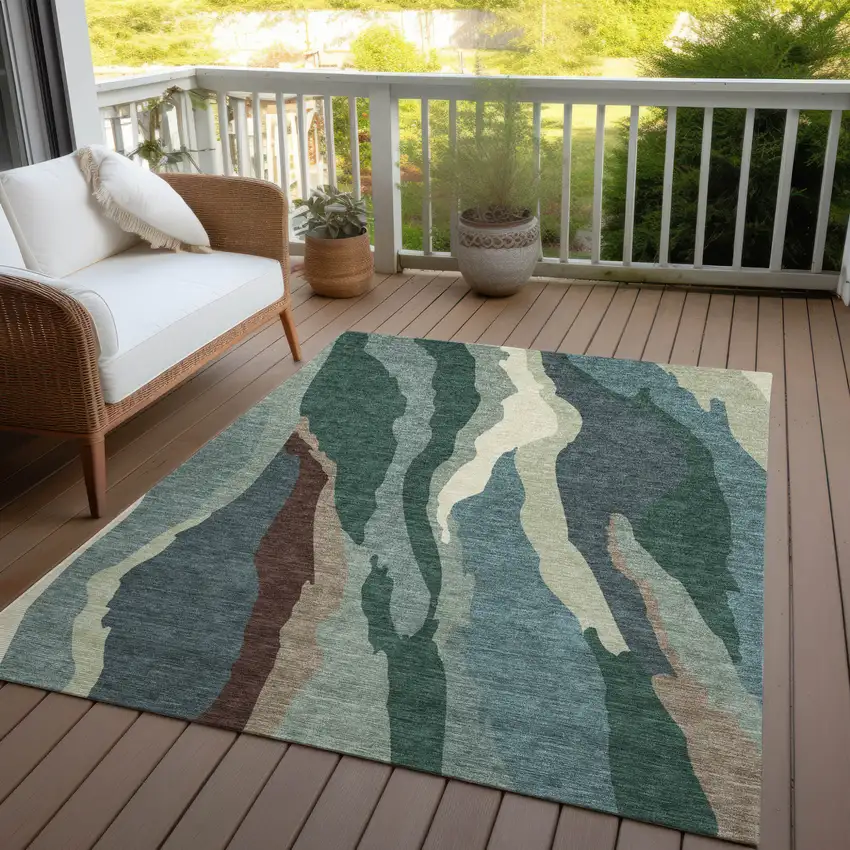 Sage Brown And Beige Abstract Washable Indoor Outdoor Area Rug Photo 7