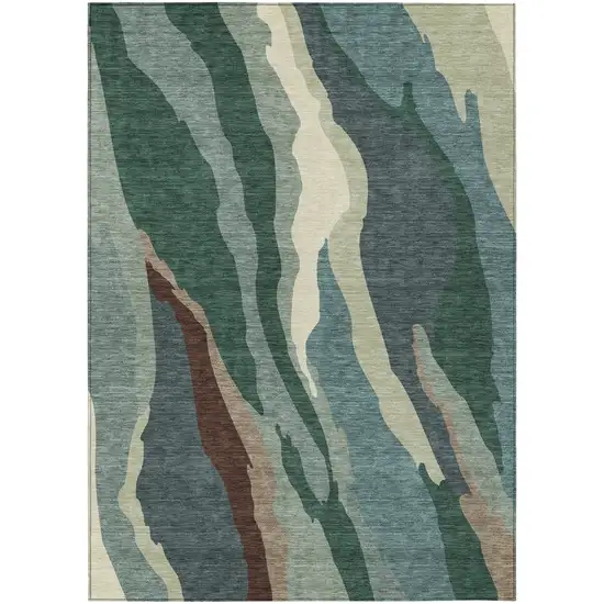 Sage Brown And Beige Abstract Washable Indoor Outdoor Area Rug Photo 1