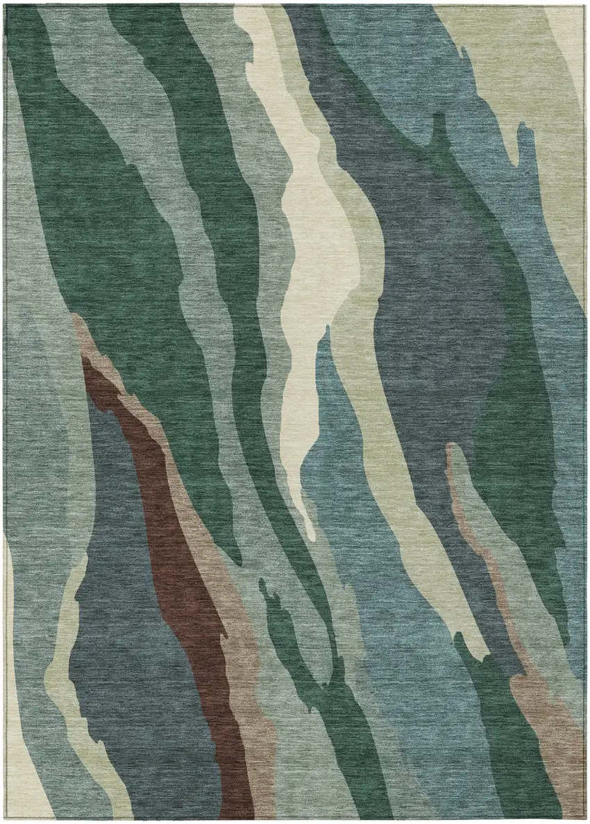 Sage Brown And Beige Abstract Washable Indoor Outdoor Area Rug Photo 1