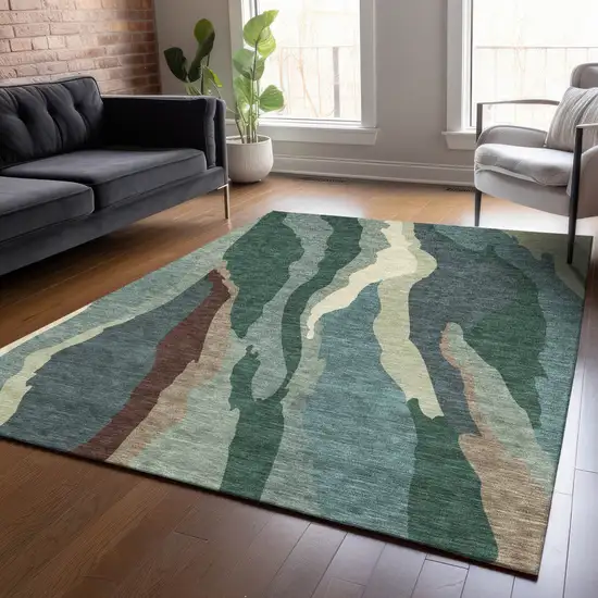 Sage Brown And Beige Abstract Washable Indoor Outdoor Area Rug Photo 9