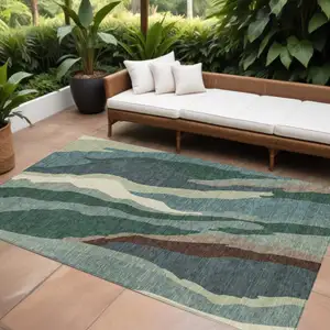 Photo of Sage Brown And Beige Abstract Washable Indoor Outdoor Area Rug