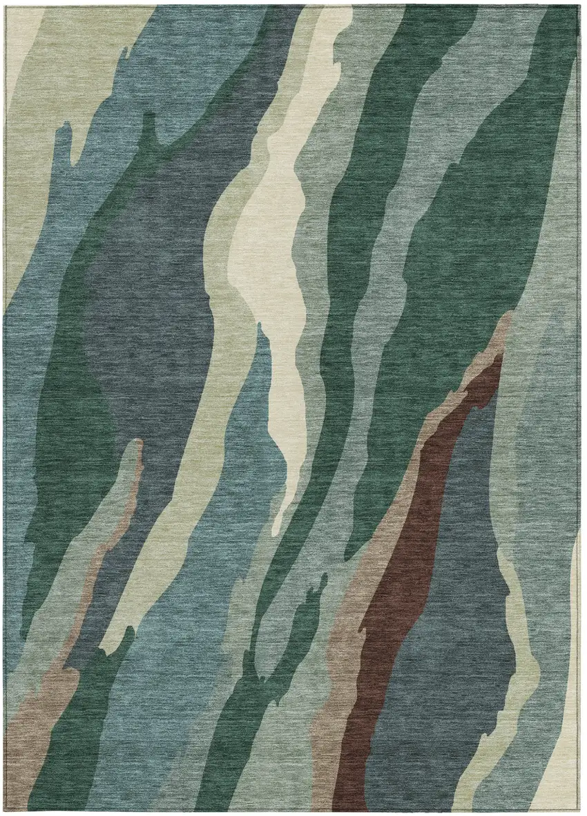 Sage Brown And Beige Abstract Washable Indoor Outdoor Area Rug Photo 7