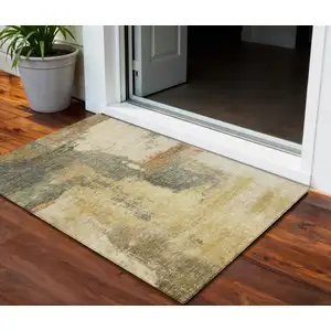 Photo of Sage Brown And Beige Abstract Washable Indoor Outdoor Area Rug
