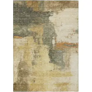 Photo of Sage Brown And Beige Abstract Washable Indoor Outdoor Area Rug