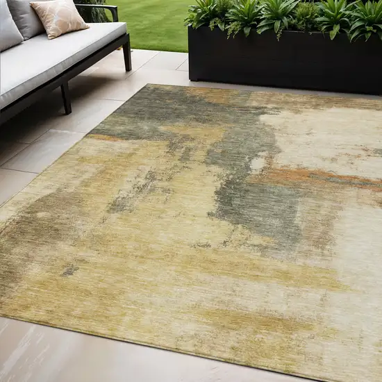Sage Brown And Beige Abstract Washable Indoor Outdoor Area Rug Photo 1