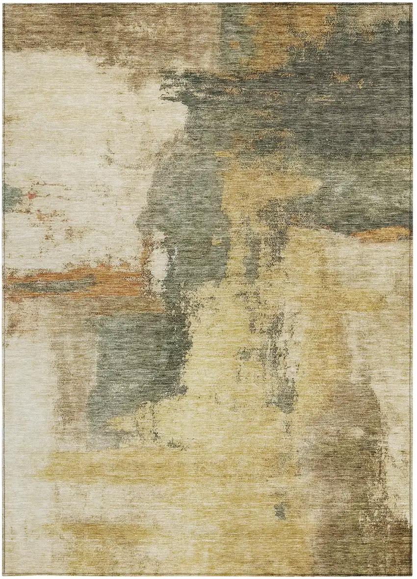 Sage Brown And Beige Abstract Washable Indoor Outdoor Area Rug Photo 6
