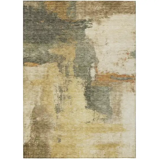 Sage Brown And Beige Abstract Washable Indoor Outdoor Area Rug Photo 2