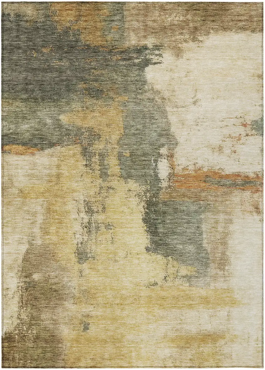 Sage Brown And Beige Abstract Washable Indoor Outdoor Area Rug Photo 2