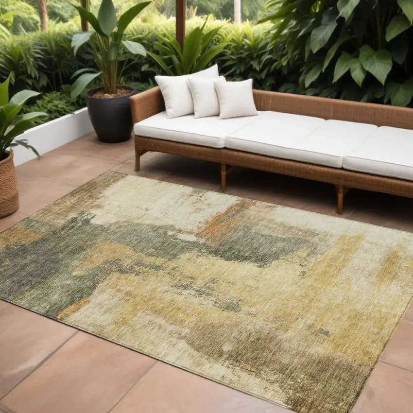 Sage Brown And Beige Abstract Washable Indoor Outdoor Area Rug Photo 1