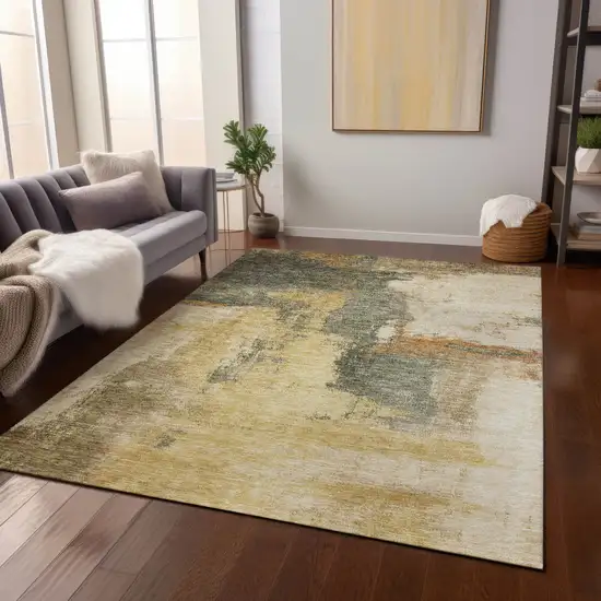 Sage Brown And Beige Abstract Washable Indoor Outdoor Area Rug Photo 9