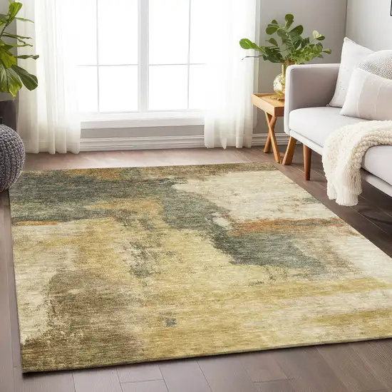 Sage Brown And Beige Abstract Washable Indoor Outdoor Area Rug Photo 8