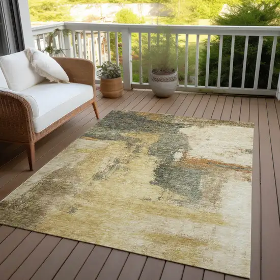 Sage Brown And Beige Abstract Washable Indoor Outdoor Area Rug Photo 7