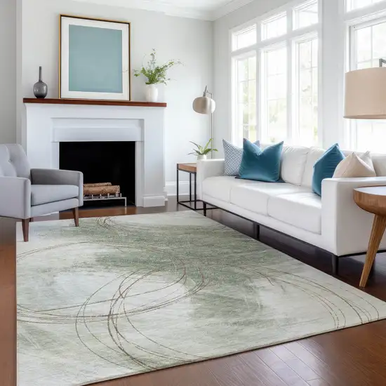 Sage Brown And Ivory Abstract Washable Indoor Outdoor Area Rug Photo 4