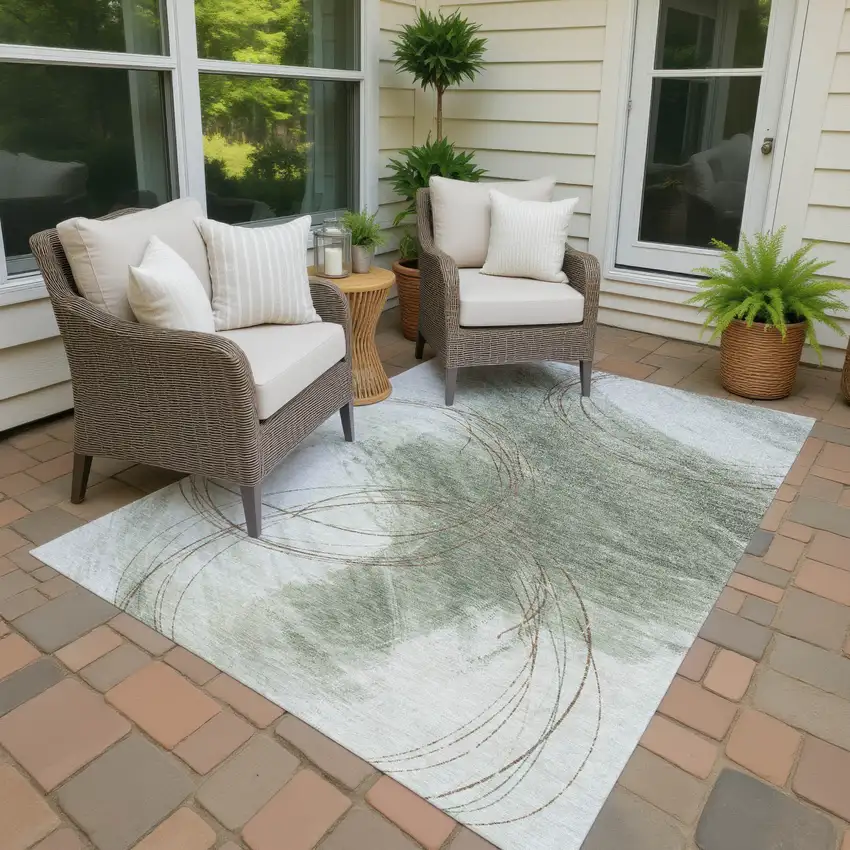 Sage Brown And Ivory Abstract Washable Indoor Outdoor Area Rug Photo 2