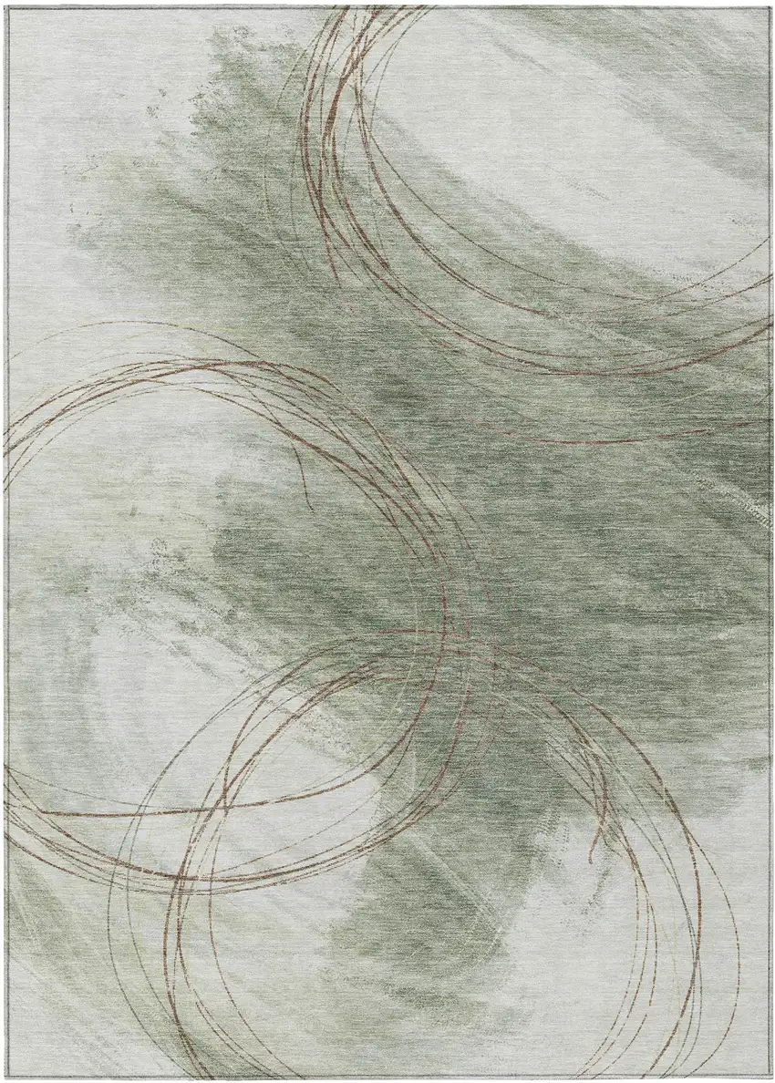 Sage Brown And Ivory Abstract Washable Indoor Outdoor Area Rug Photo 8