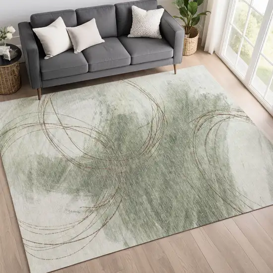Sage Brown And Ivory Abstract Washable Indoor Outdoor Area Rug Photo 4