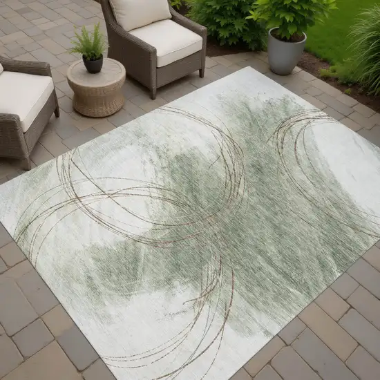 Sage Brown And Ivory Abstract Washable Indoor Outdoor Area Rug Photo 6