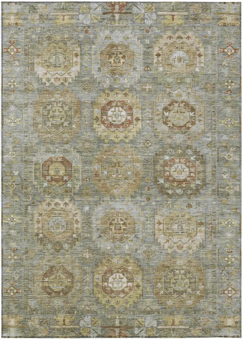 Sage Brown And Taupe Medallion Washable Indoor Outdoor Area Rug Photo 1