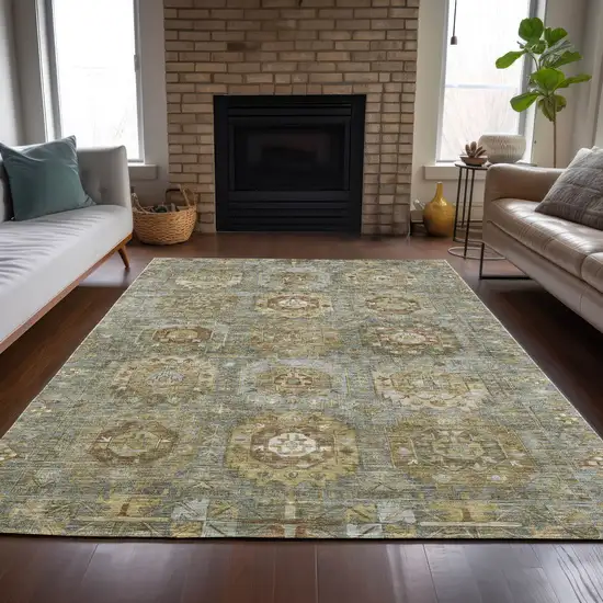 Sage Brown And Taupe Medallion Washable Indoor Outdoor Area Rug Photo 7