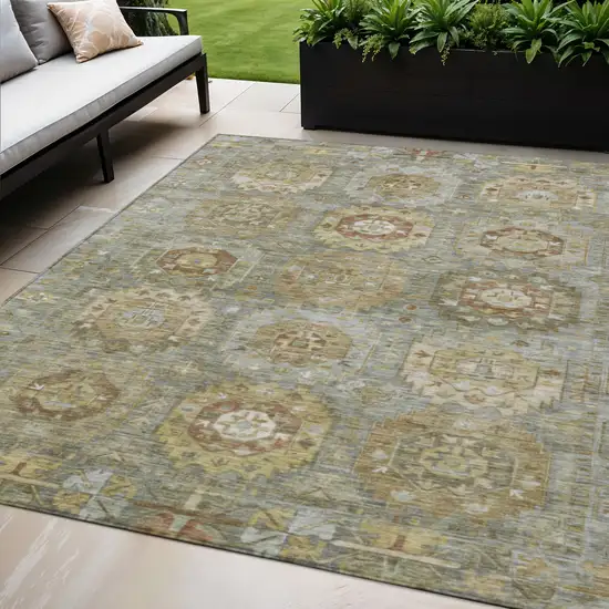 Sage Brown And Taupe Medallion Washable Indoor Outdoor Area Rug Photo 2