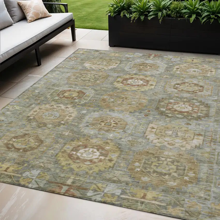 Sage Brown And Taupe Medallion Washable Indoor Outdoor Area Rug Photo 2