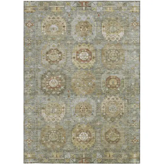 Sage Brown And Taupe Medallion Washable Indoor Outdoor Area Rug Photo 3