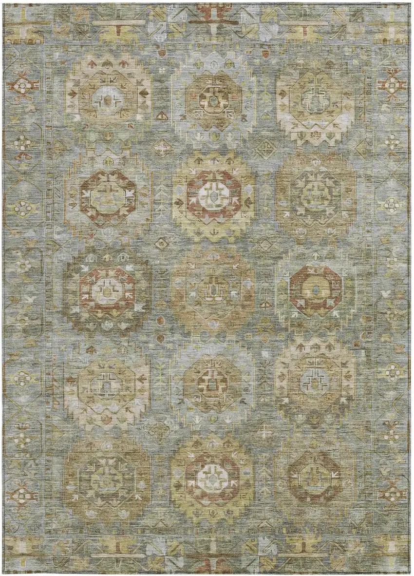 Sage Brown And Taupe Medallion Washable Indoor Outdoor Area Rug Photo 3