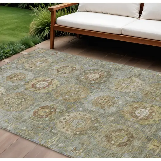 Sage Brown And Taupe Medallion Washable Indoor Outdoor Area Rug Photo 2