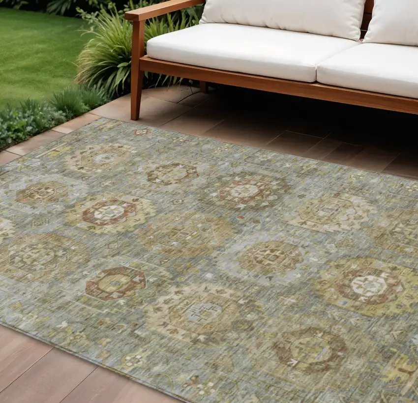 Sage Brown And Taupe Medallion Washable Indoor Outdoor Area Rug Photo 2