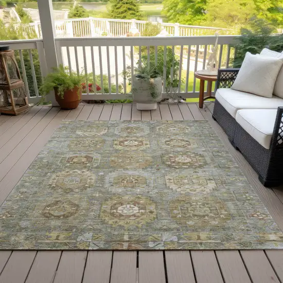 Sage Brown And Taupe Medallion Washable Indoor Outdoor Area Rug Photo 8