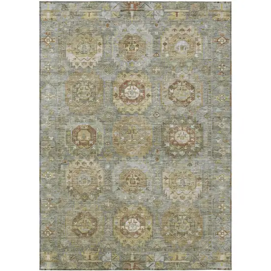 Sage Brown And Taupe Medallion Washable Indoor Outdoor Area Rug Photo 1