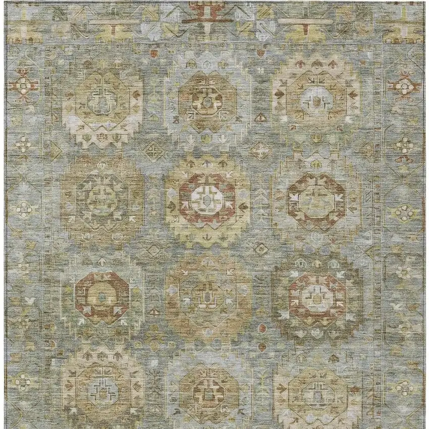 Sage Brown And Taupe Medallion Washable Indoor Outdoor Area Rug Photo 8