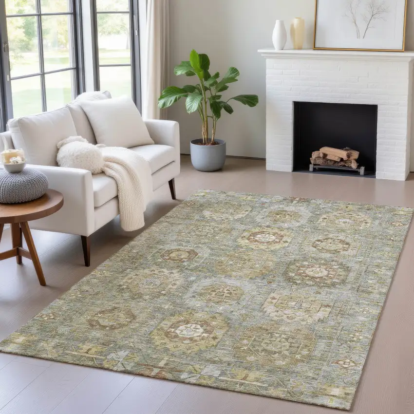 Sage Brown And Taupe Medallion Washable Indoor Outdoor Area Rug Photo 6
